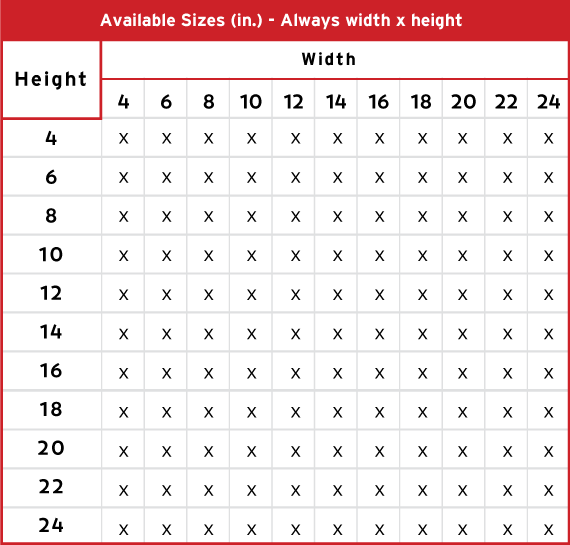 Product 1 Aviable Sizes